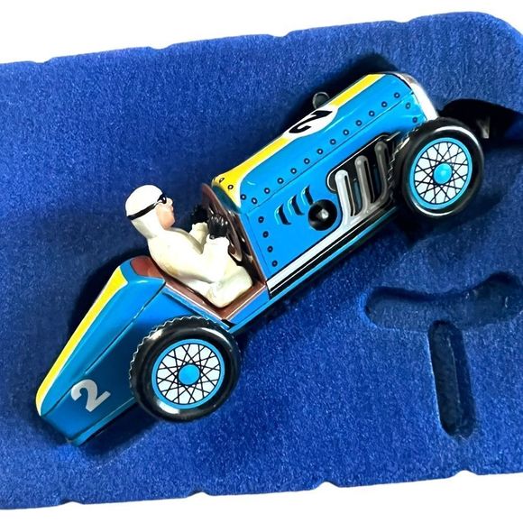 Schylling Speedway Racer Classic Tin Car Driver #2 Blue Original BOX Vintage - Picture 10 of 10